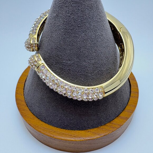 VTG Silver Tone Cubic Zirconia Open Cuff Bangle Bracelet Size 7.5" Fit - Picture 3 of 11